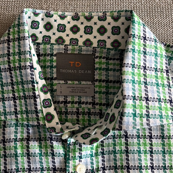 Thomas Dean Men’s Green Dress Shirt Size L - Picture 2 of 8